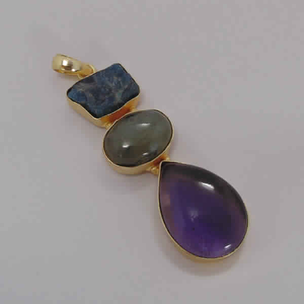 18K Gold Plated Amethyst, Apatite And Labradorite Gemstone Pendant