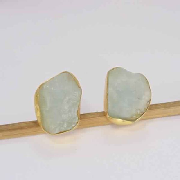 18k Gold Plated Aquamarine Gemstone Studs Earrings