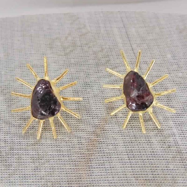 18k Gold Plated Garnet Gemstone Post Earrings