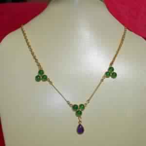 18k Gold Plated Green Onyx Gemstone Necklace