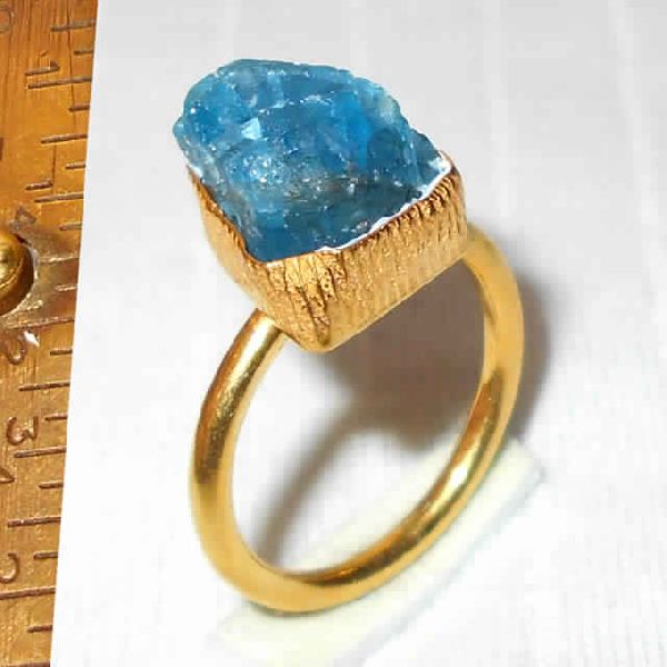 Artisan Handmade Gold Plated Raw Apatite Gemstone Stacking Ring