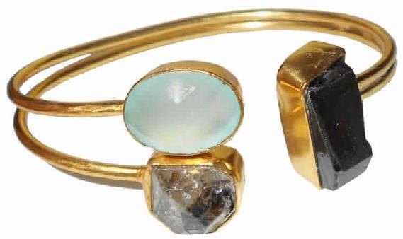 Artisan Handmade Herkimer Diamond And Black Tourmaline Gemstone Modern Bangle