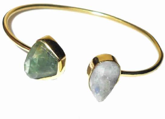 Green Fluorite and Rainbow Moonstone Cuff