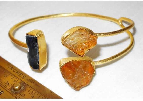 Handmade Citrine and Kyanite Gemstone Cuff Bracelet