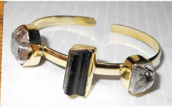 Handmade Herkimer Diamond and Tourmaline Cuff Bracelet