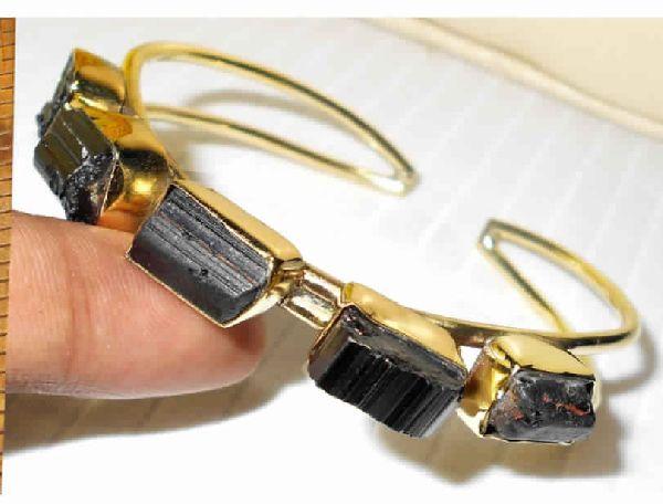 Rough Black Tourmaline Gemstone Cuff Bracelet