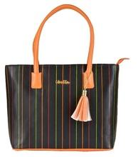 Striped Black tote with tassel for woman