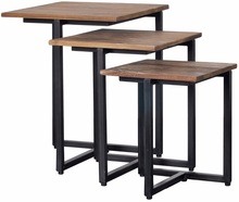 Reclaimed Wood + Iron Metal Industrial Side Table Set