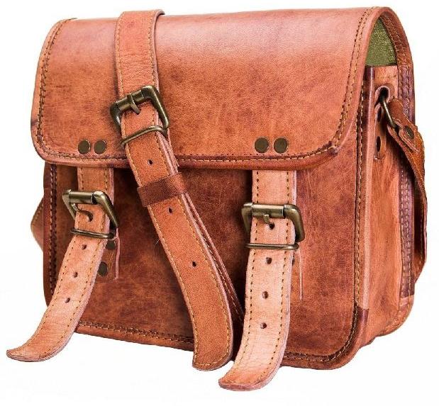 Leather and Canvas Messenger Bag for Men and Women(Brown) Ma