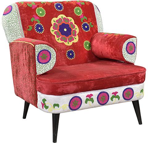 Velvet Embroidered One Seat Sofa Arm Chair