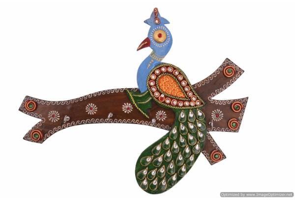Rajsthani Kundan Peacock key Holder (HD25), Color : Multicolor