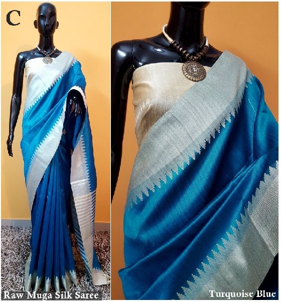 Light Blue Plain Raw Silk Sarees