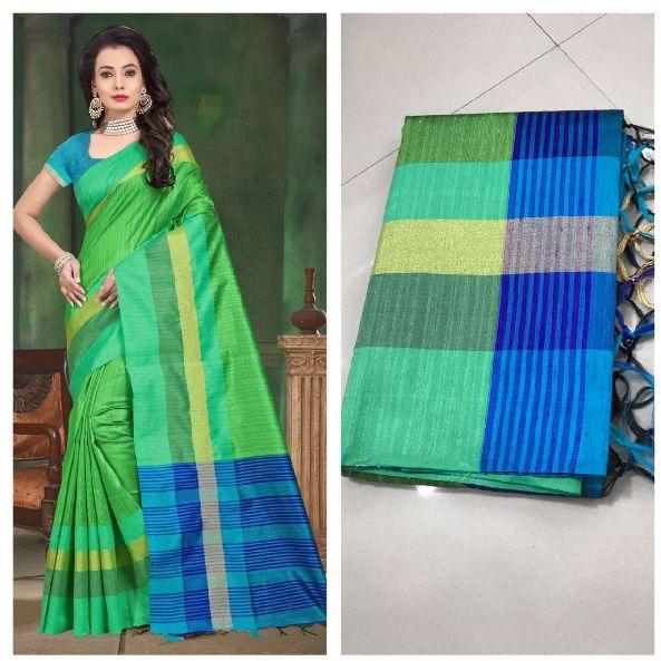 Light Green Raw Silk Saree with Contrast Blouse