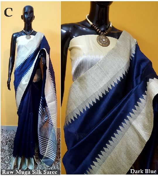 Royal Blue Plain Raw Silk Sarees