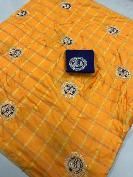 Yellow Panetar Sana Silk Embroidered Sarees, Technics : Machine Made