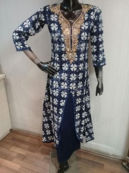 Blue Punjabi long kurtis with neck designs