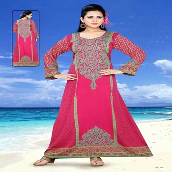 Polyester CRAPE Kaftan Caftan Dress, Gender : Women