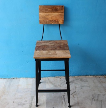 Mango Wood Industrial Bar Chair