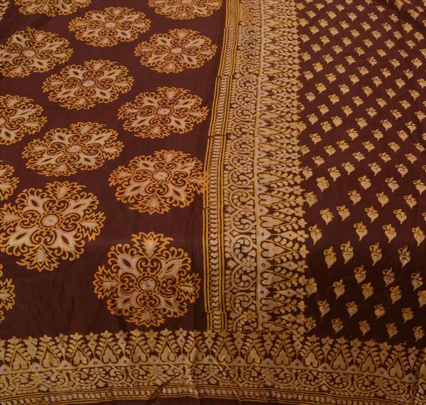 Beautiful brown & cream colored printed pure silk saree