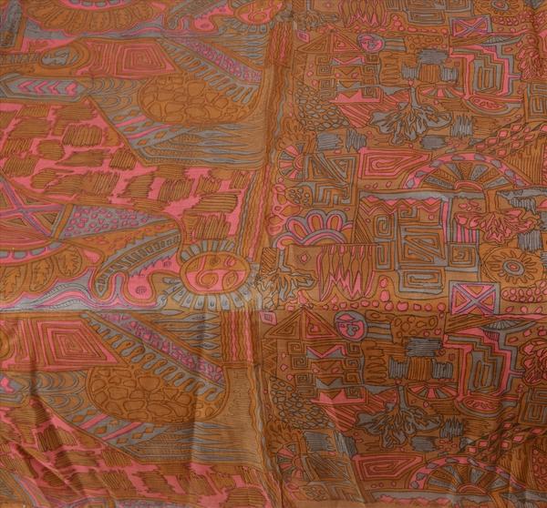 100% pure silk saree brown printed sari craft fabric 5 yard