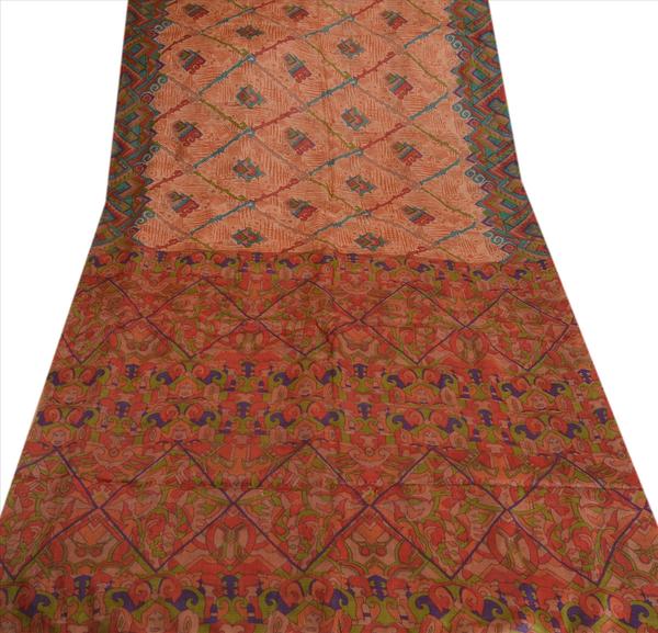 100% pure silk saree multi color printed sari craft fabric