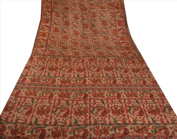 Beautiful brown colored printed pure silk saree