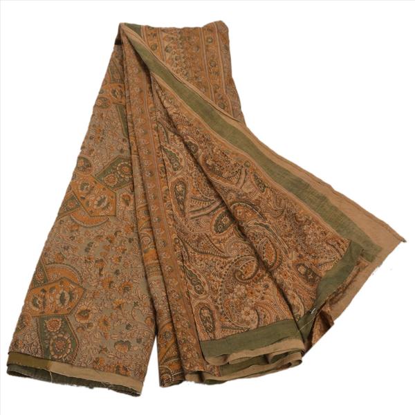 Antique vintage silk brown printed saree