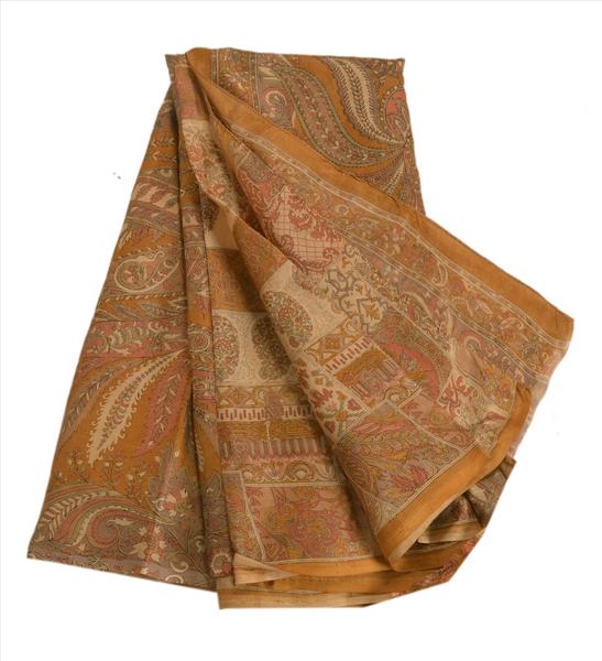 Beautiful saffron & cream colored printed pure silk saree