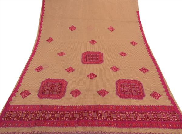 cream colored embroidered woven pure cotton sari