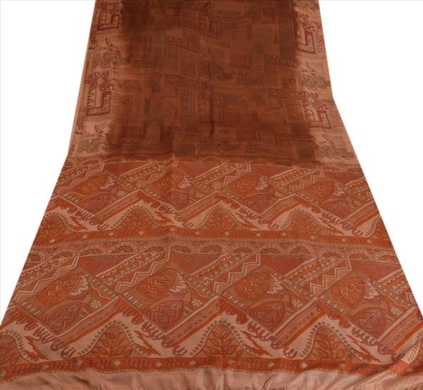 pure silk saree brown printed sari craft fabric