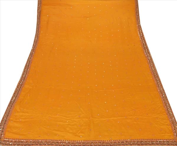 saffron colored pure silk hand embroidered long scarf/dupatta.