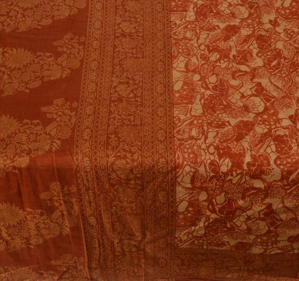 Sanskriti indian vintage printed saree 100% pure silk fabric craft orange sari
