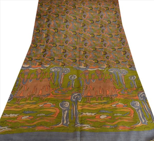 Sanskriti indian vintage printed saree pure silk fabric craft multi color sari
