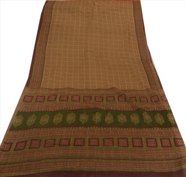 brown maroon colored printed cotton blend saree