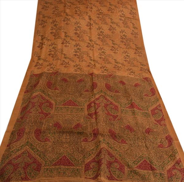 Sanskriti vintage brown colored printed pure silk saree