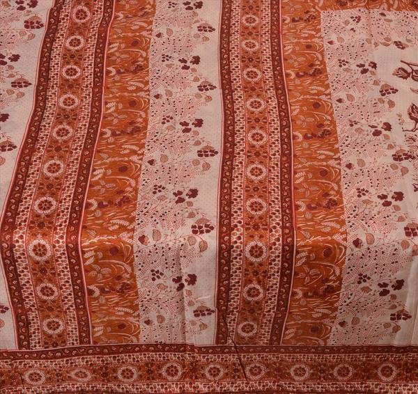 Beautiful brown & cream colored printed pure silk saree