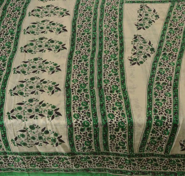 5 yard Beautiful green & cream colored printed pure silk saree