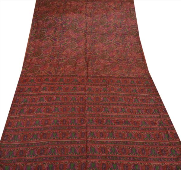 Beautiful maroon colored printed pure silk saree