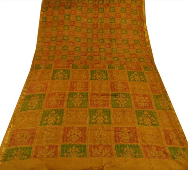 Beautiful mustard colored printed pure silk saree