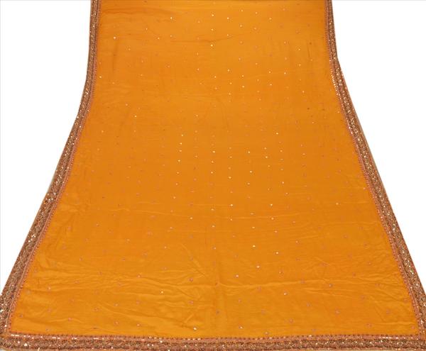 Sanskriti vintage dupatta long stole pure silk saffron hand beaded wrap veil