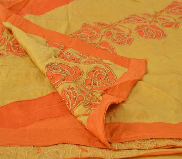 Sanskriti vintage dupatta long stole pure silk yellow hand beaded wrap hijab