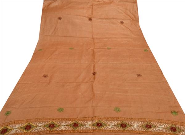 brown colored pure silk hand embroidered long dupatta