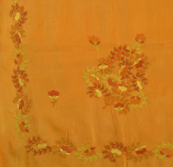saffron colored embroidered pure silk saree