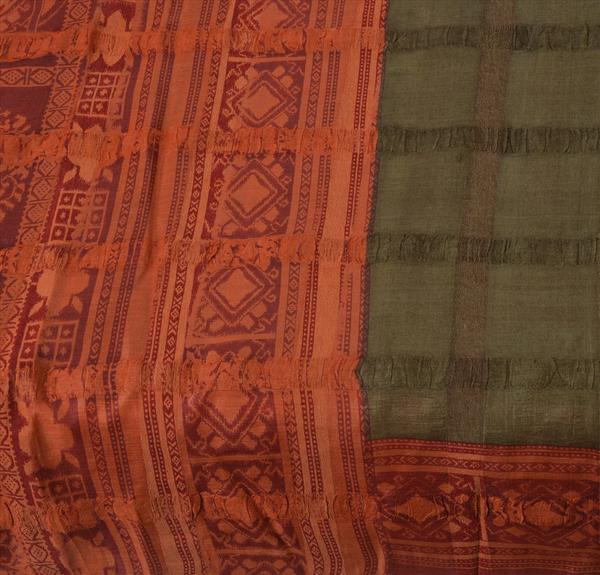 Beautiful green & maroon colored printed pure silk sari
