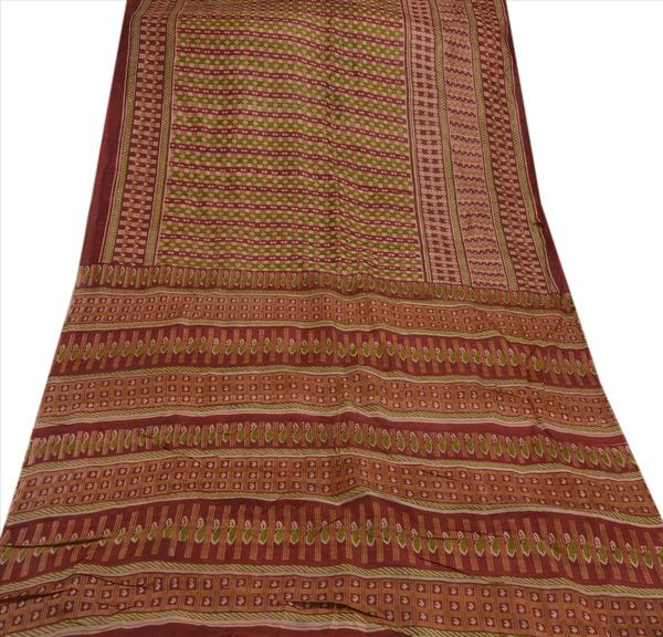 Vintage 100% pure silk ethnic saree maroon printed sari craft fabric 5 yard