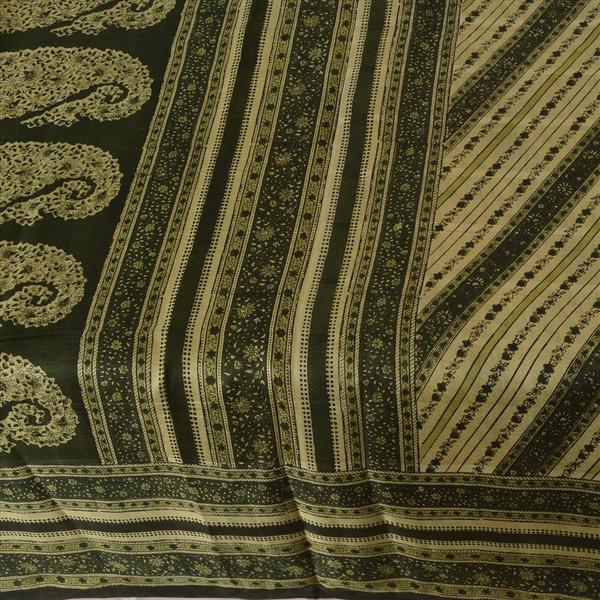 Vintage 100% pure silk saree green printed sari paisley craft fabric cultural