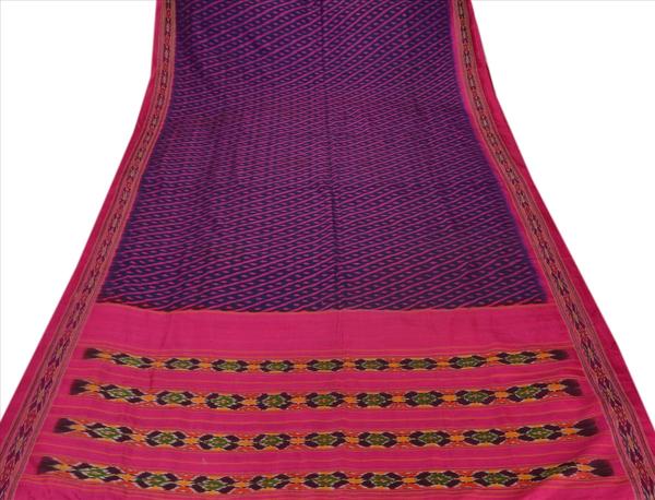 Vintage indian saree hand woven patola sari fabric pure silk blue pink