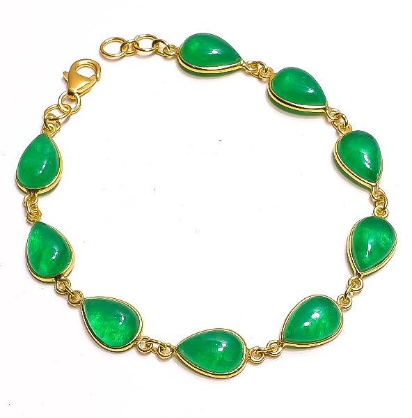 Green Jade Gemstone Two Micron Gold Plated Bracelet