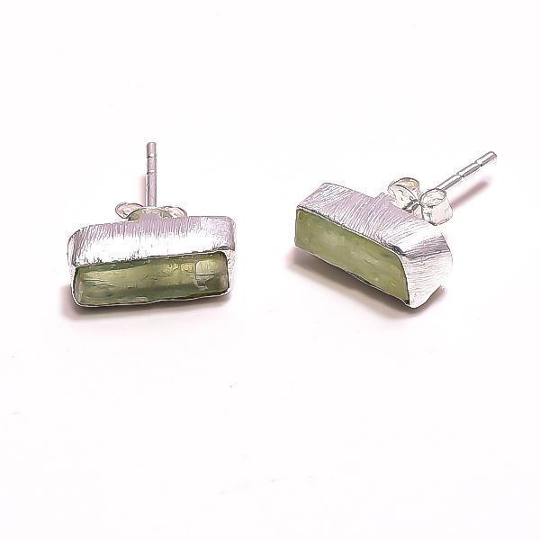 925 sterling silver handcrafted natural raw green kyanite gemstone stud earrings