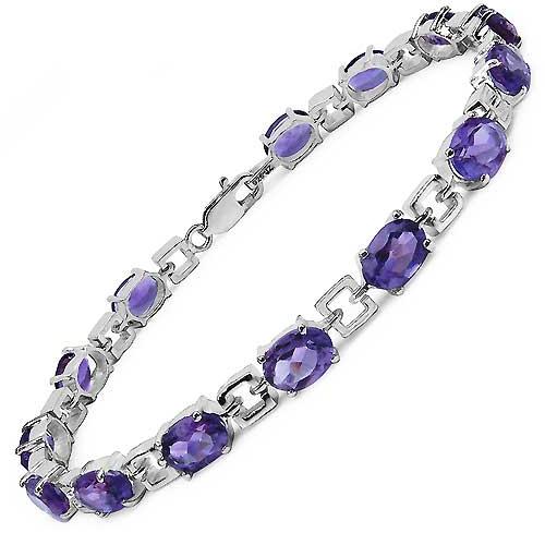 11.90CTW Oval-Cut Amethyst .925 Sterling Silver Bracelet